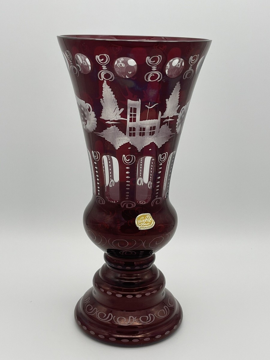 Vintage EGERMANN CZECH Republic BOHEMIAN RUBY RED Cut CRYSTAL 10