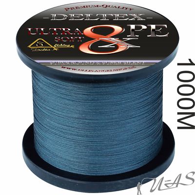 Deltex Ultra Soft Grau 1000M 8 Fach Rund Geflochtene Angelschnur 100% Pe Sha
