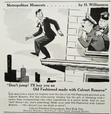 Calvert Reserve Whiskey           1942 Ad           Cartoon Art by H. Williamson