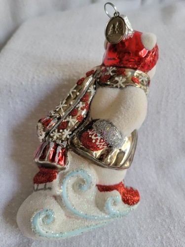 Balsom Hill Ice Skating Polar Bear Hanging Ornament 5" by 4.5" glass glittery - Picture 4 of 10