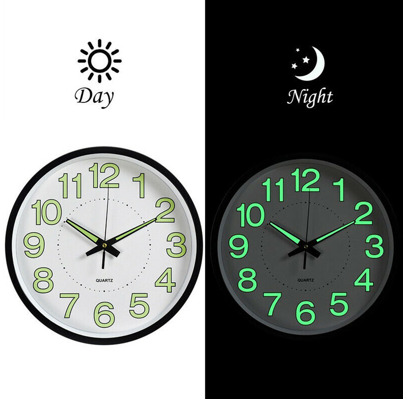 12” 30CM Large Round & Temp/Luminous Wall Clocks Wall Silent Home