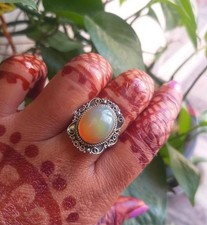Handmade Natural Ethiopian Opal Gemstone Ring 925 Silver Boho Statement