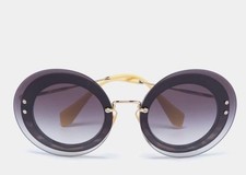 Authentic Miu Miu Gold Tone / Grey Gradient SMU 10R Round Sunglasses