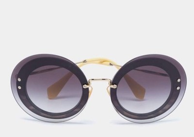 Authentic Miu Miu Gold Tone / Grey Gradient SMU 10R Round Sunglasses