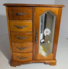 Joyero vintage armario puerta de vidrio floral 5 cajones joyero de madera