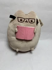 Gund Pusheen Exclusive With Glasses Reading A Pink Book Plush 9.5" RARE  BAM
