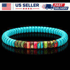 Natural Turquoise Hematite Bracelet Minimalist Men Jewelry Healing Energy Gifts