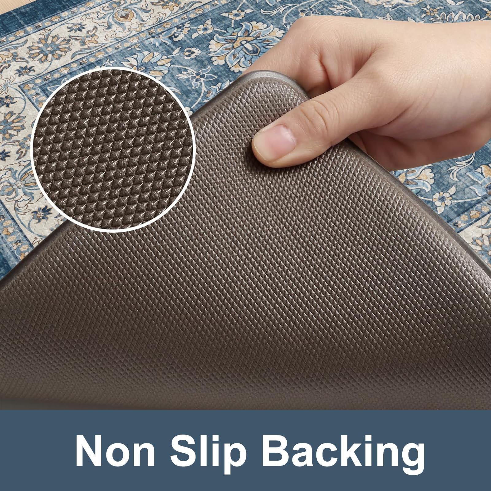 Anti Fatigue Kitchen Mats 17.3" x 47"+17.3" x 29", Boho Blue Kitchen Rugs Set...