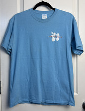 Trader Joe's Unisex Official Staff Employee T-Shirt Blue Crewneck Hibiscus Med