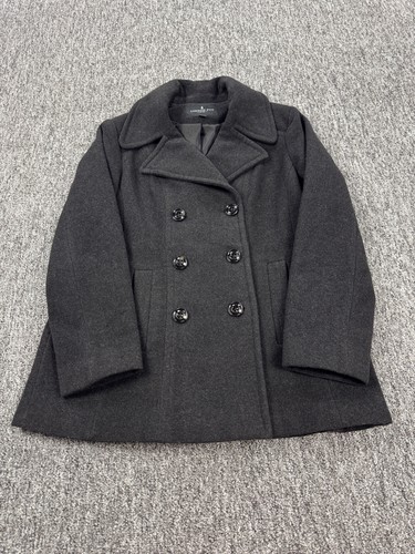 London Fog Jacket Men Large Charcoal Gray Wool Blend Double Breasted Pea Coat