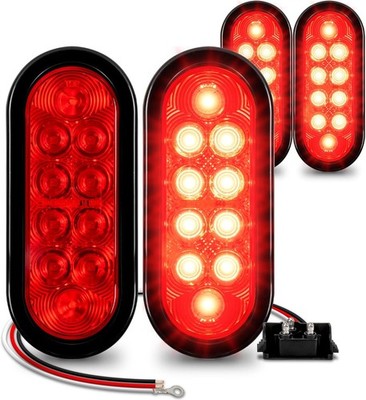 TRUE MODS 4pc 6 Inch Red Oval LED Trailer Tail Light Kit [Stop 4 Pack, 