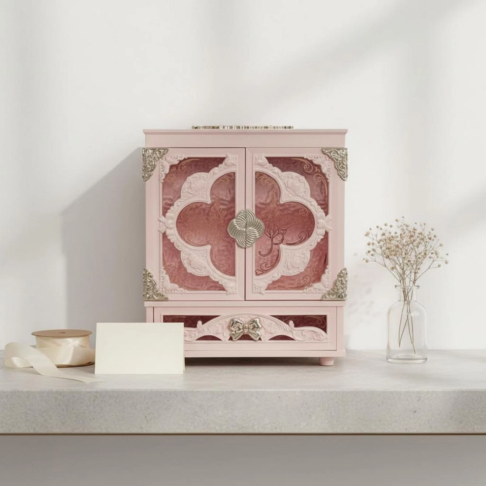 LED Makeup Organizer Mirror Large Capacity Vintage Cosmetic Box Butterfly