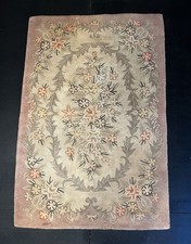 Antique American Dusty Rose, Neutral Browns Floral Hooked Rug 4" x 6"