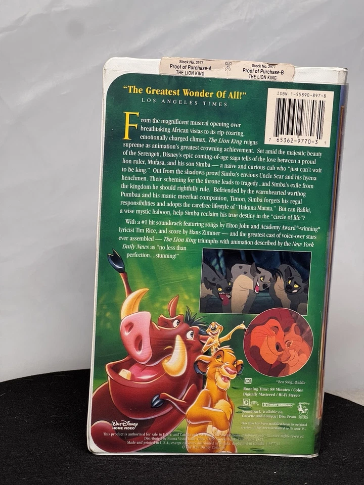 VTG WALT DISNEY MASTERPIECE 1995 VHS TAPE THE LION KING #2 FIRST EDITION RELEASE - Image 3 of 4