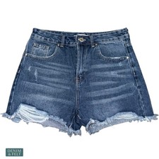 Blue Savvy High Rise Denim Shorts Medium Wash Raw Hem Casual Summer Minimal 5/27