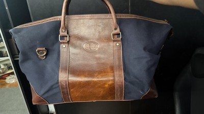 Duffle Bag Blue Leather Overnight Weekends Carry On Travel Bag Gym