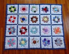 Baby Blanket Quilt Hand Made Vintage Grandmothers Flower Garden Pattern 34"X43"