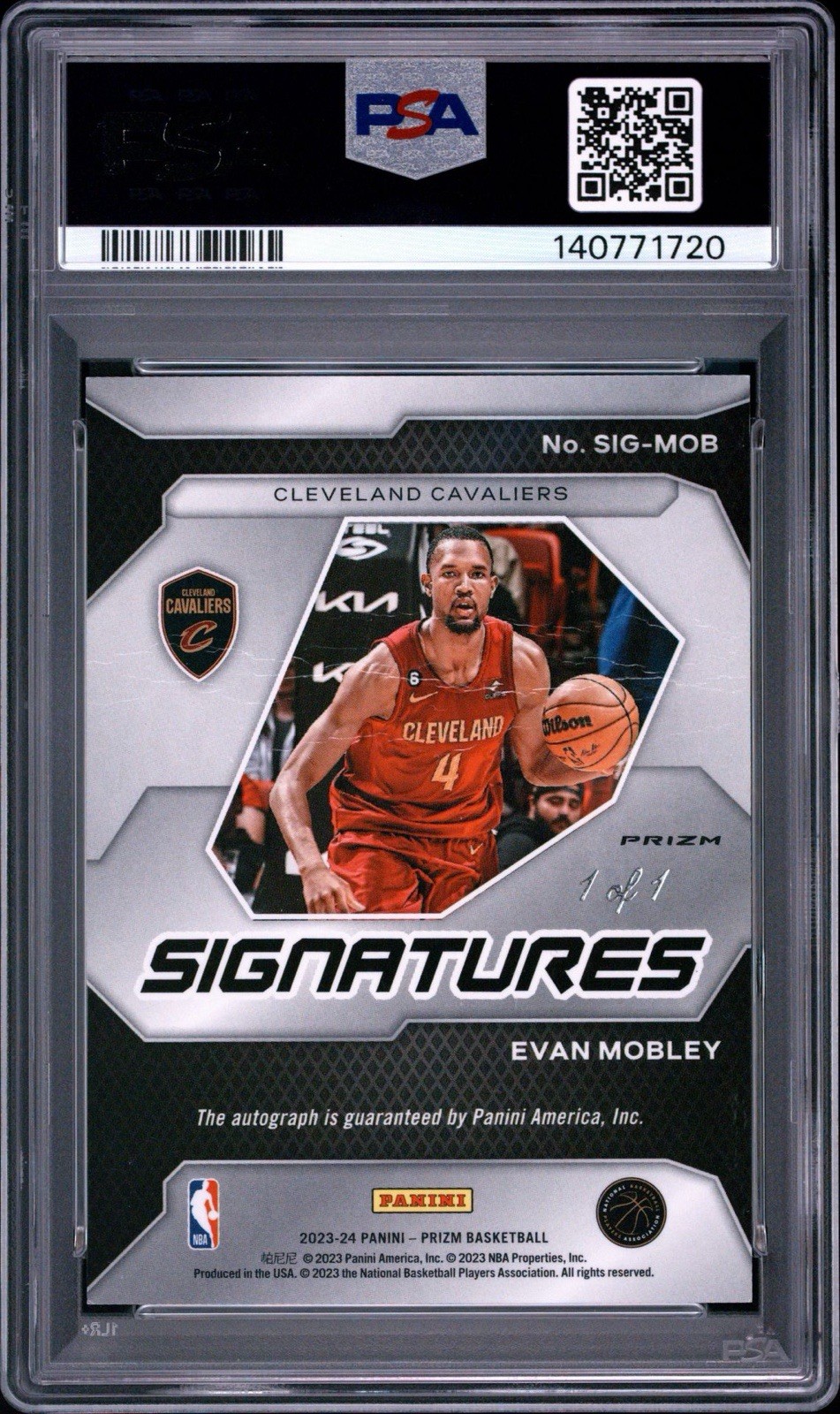 Evan Mobley 2023 Prizm BLACK Auto 1/1 PSA Authentic Cavs True Black 1 OF 1 DPOY view 2