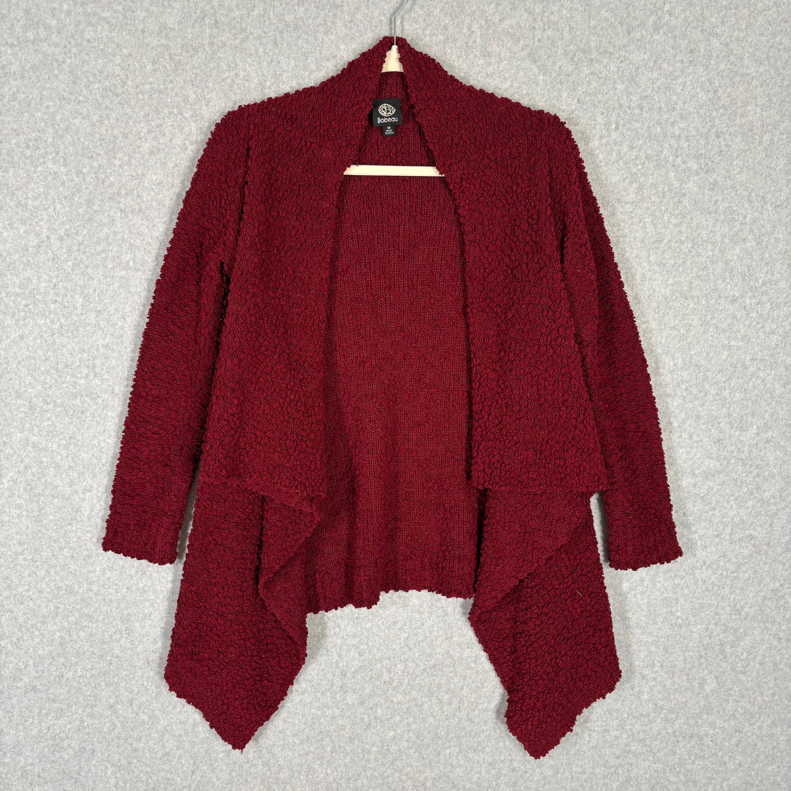 Bobeau Cardigan Sweater Women Medium Burgundy Open Drape Chunky Comfy Knit