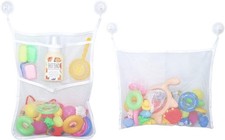 White, 4 Ultra Strong Hooks, 18 x 14 Inch Bath Toy Organizer, 2 PCS Mesh Bathtub