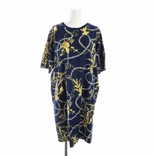 Gucci Vintage Dress Dolphin Chain Pattern Navy L Ladies
