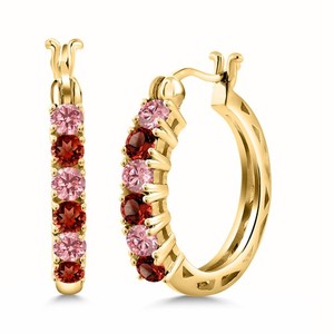 Authentic 1.68 Ct Pink Lab Grown Diamond Red Garnet 18K Yellow Gold Plated Silver Earrings