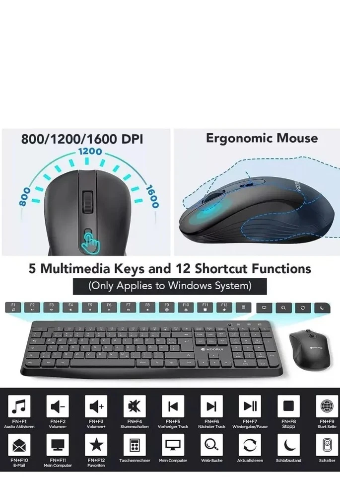 KOORUI 2.4 GHz Wireless Keyboard and Mouse Set BK0104 for Windows, MacOS, Linux - Image 3 of 4