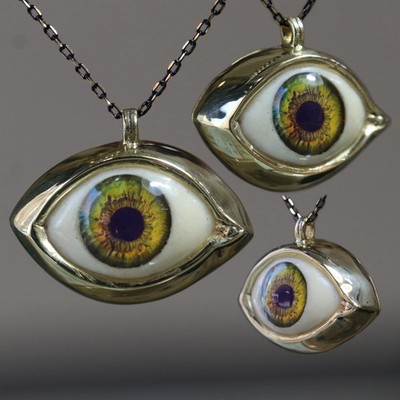 Glass Eye Pendant, Green Big Eye Pendant, Evil Eye Talisman Pendant