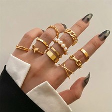 Women Butterfly Pearl Ring Set Trendy Alloy Fashion Rings For Girls Retro