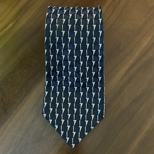 Bugatti 100% Silk Necktie Black Navy Silver Geometric Exquisite Made In USA