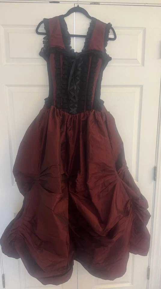 Burleska Vestido de Baile Corsé Vestido Dickens Navidad Victoriano Borgoña Talla 26 Foto 3 de 4