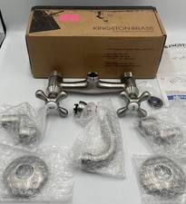 Kingston Brass KS200SN 2-Knob Wall Mount Kitchen Faucet SATIN NICKEL NEW OpenBox