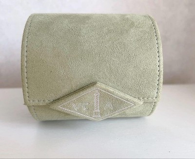 Used Van Cleef & Arpels Wristwatch Case Green Suede Travel Case VCA Logo