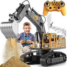 1:14 Remote Control Excavator Toys for Boys,14 Channel RC Digger Construction To