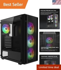 ATX Mid Tower Computer PC Case with Tempered Glass, 4X 120mm ARGB PWM Fans Ga...