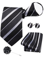 Zipper Ties for Men Pre-Tied Tie Set Silk Paisley Adjustable Black White