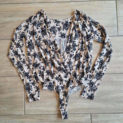 Free People Intimately Floral Wrap Bodysuit XS Long Sleeve Boho Festival