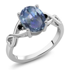 1.86 Ct Oval Cassiopeia Mystic Topaz Black Diamond 925 Sterling Silver Ring