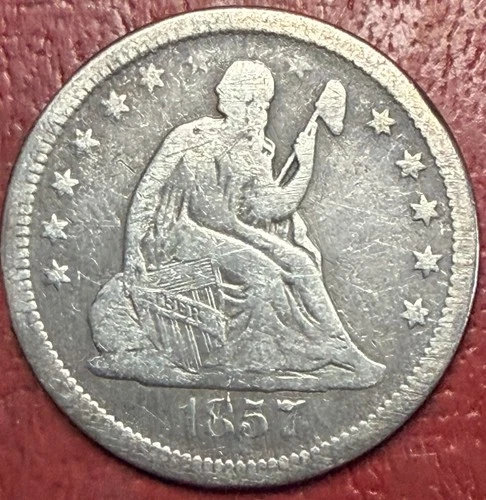 1857 Seated Liberty Quarter. Free Shipping