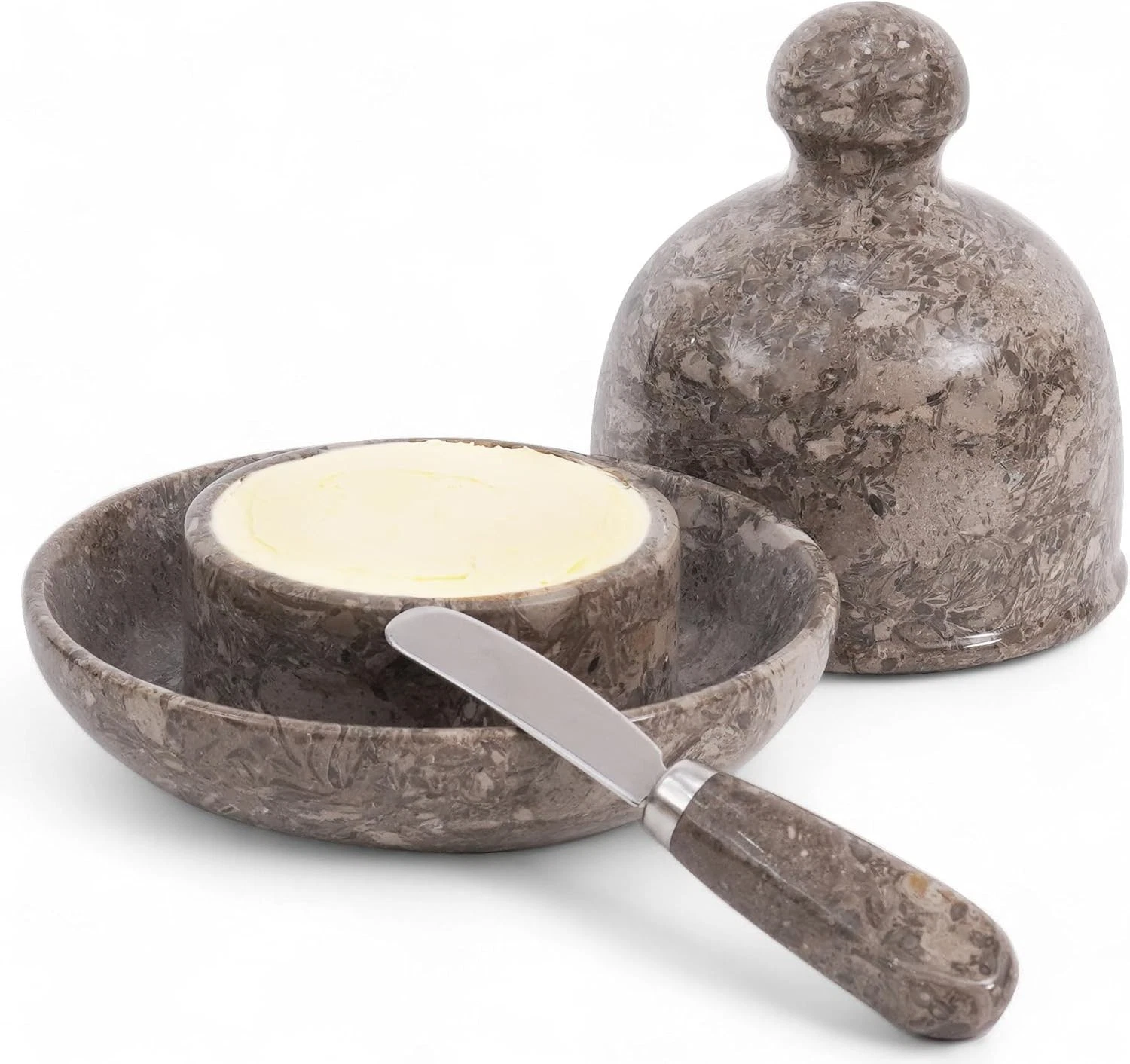 Marble Butter Dish 6" Butter Spreader For Kitchen, French Butter Crock & Holder