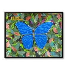 Original Art 11x14 Acrylic on Paper Painting Blue butterfly Expressionism