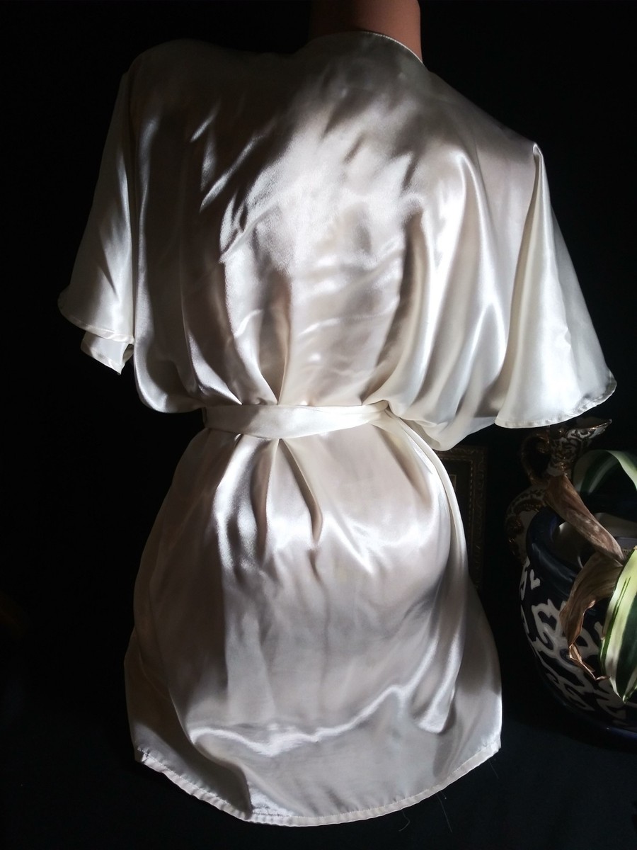 VTG SATIN SHINY 80S FOH BATWING SHORTY BABYDOLL CHEMISE ROBE NIGHTIE M 56 View 3
