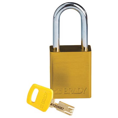 Brady Alu-Ylw-38St-Kd Lockout Padlock, Keyed Different, Aluminum, Yellow, 1 1/2