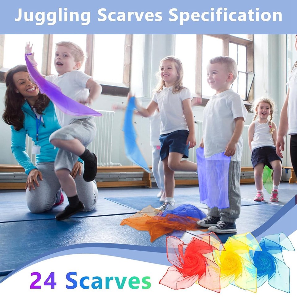 10 écharpes De Danse 60x60 Cm + Sac De Rangement – Mousseline De Soie – Multicolores – Pour Enfants