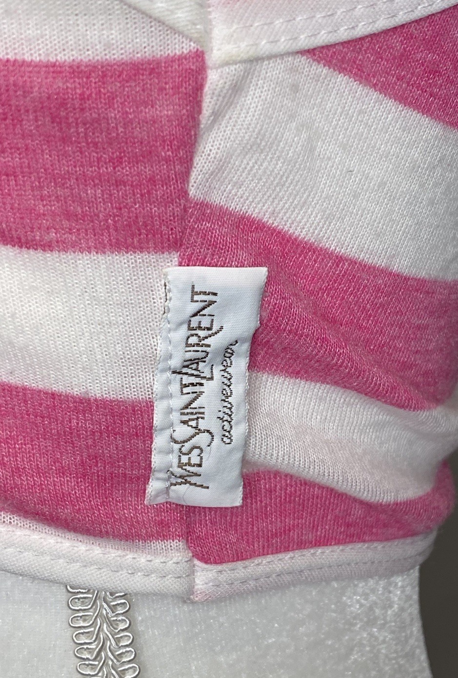 Canotta donna Yves Saint Laurent Activewear YSL crop rosa righe bianche taglia M