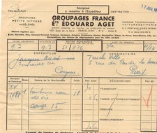 1937 GROUPAGES FRANCE ETS EDOUARD AGET IN PARIS - M. FOUCAULD A COGNAC