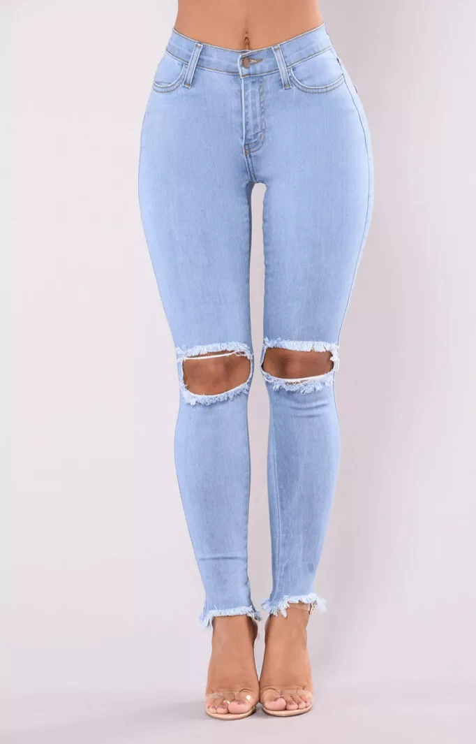 NWT Fashion Nova Waist LightBlue Distressed Jeans Frayed Hem 7 | eBay