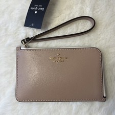 NWT Kate Spade Lucy Bicolor Small L Zip Wristlet Wallet Toasted Hazelnut
