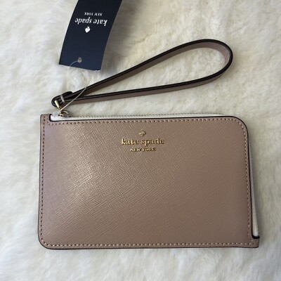 NWT Kate Spade Lucy Bicolor Small L Zip Wristlet Wallet Toasted