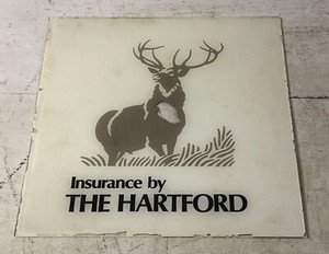 Vintage Insurance By The Hartford Painted Glass Sign Panel Buck Deer 12”x12”